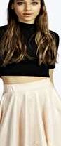boohoo Wet Look Skater Skirt - nude azz07443