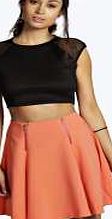 boohoo Woven Zip Front Skater Mini Skirt - coral azz03149