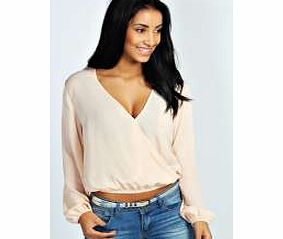 boohoo Wrap Front Chiffon Blouse - nude azz29957