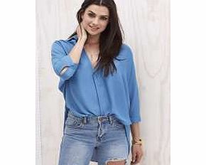 boohoo Wrap Front Oversized Blouse - blue azz16353