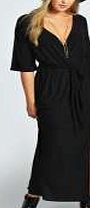 boohoo Wrap Front Slinky Maxi Dress - black pzz99678