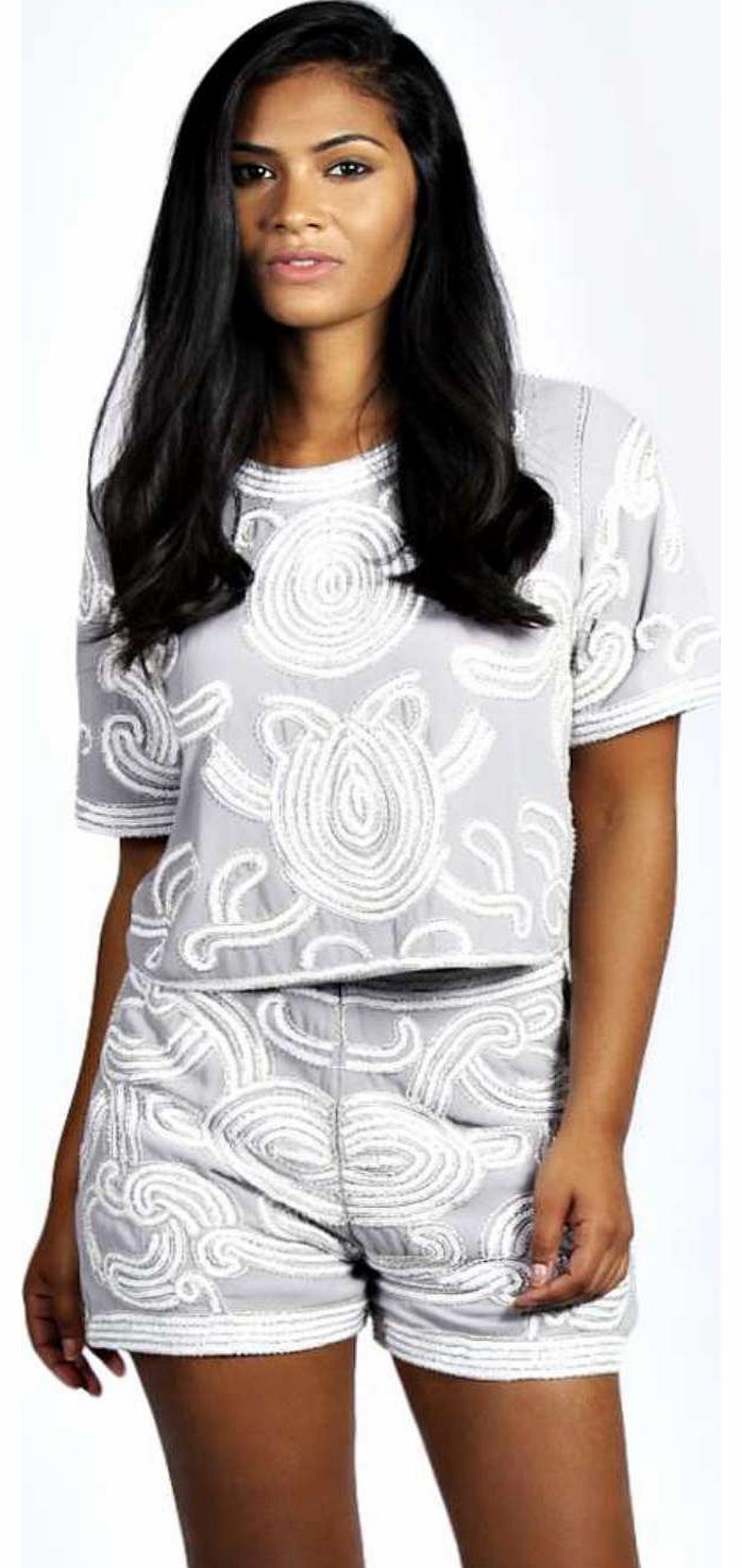 Zaynah Sequinned Swirl Woven Shorts - grey