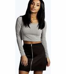 boohoo Zip Front A Line Mini Skirt - black azz09816