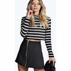 boohoo Zip Front Woven A Line Mini Skirt - black azz10702