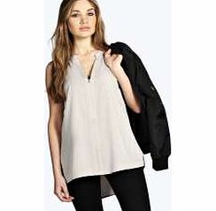 boohoo Zip Front Woven Blouse - grey azz11507