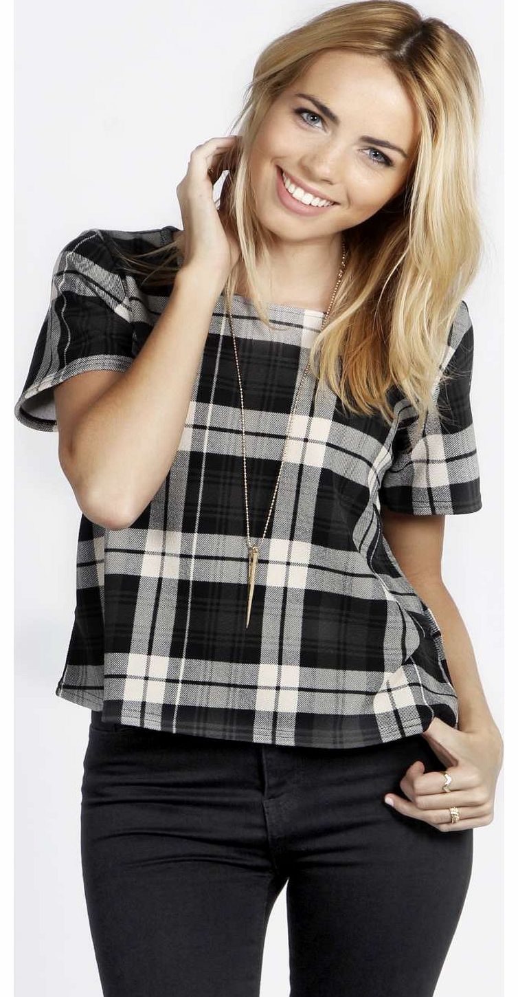 boohoo Zoe Checked Print Boxy Shell Top - green azz18726