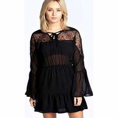 boohoo Zoe Lace Insert Chiffon Dress - black azz21982