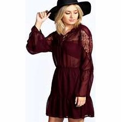 boohoo Zoe Lace Insert Chiffon Dress - plum azz21982