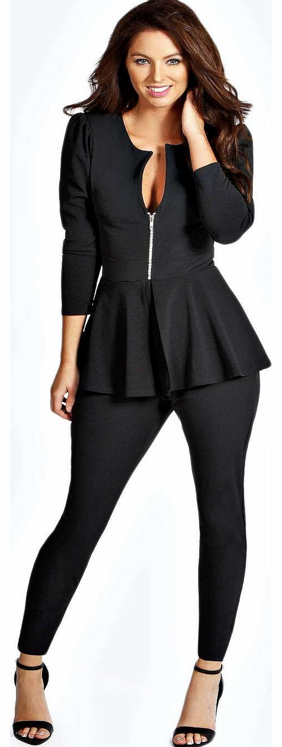 boohoo Zoe Zip Detail Peplum Jumpsuit - black azz13779