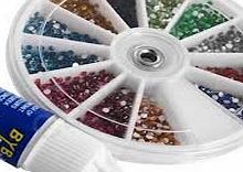 BOOLAVARD Nail Art Rhinestone Pack 1200 PREMIUM QUALITY Gemstones - Rhinestone Deco With Wheel amp; FREE SALON GLUE