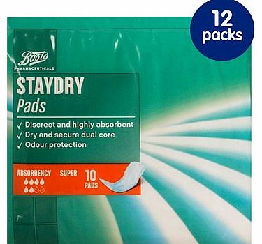 Boots Pharmaceuticals Boots Staydry Super Pads - 12 packs of 10 Pads