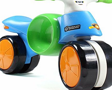 Bopster Kids Ride On Childrens Motorbike Motorcycle Wide Wheel Balance Bike Push Car Green And Blue