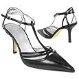 Black Smooth Calf Leather T-strap Pump Shoes
