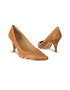 Camel Italian Calf Leather Pointed Pump Shoes