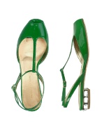 Borgo degli Ulivi Emerald Green Patent Leather Jeweled Sandal Shoes