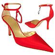 Red Satin Evening Pump Shoes w/Stingray Pendant