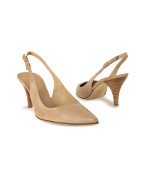 Sand Italian Calf Leather Pointed Slingback Shoes