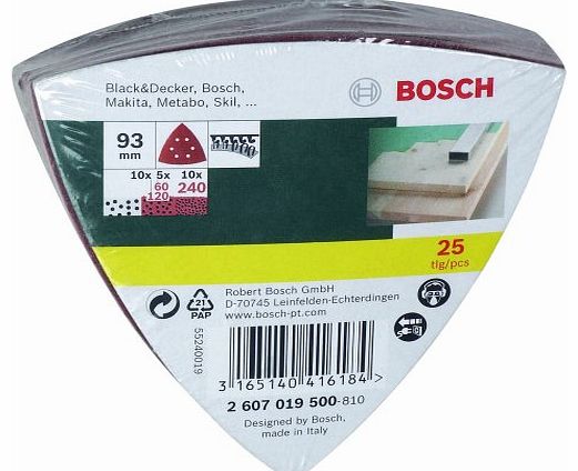 Bosch 25 Delta Sanding Sheets Mixed, 60-240 Grit