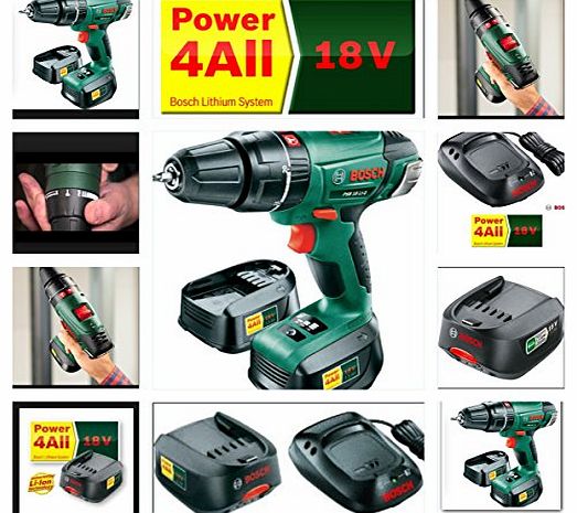 Bosch  18V CORDLESS COMBI HAMMER DRILL PSB1800 LI2 LATEST MODEL REPLACING OLDER VERSION PSB18 LI2 COMPLETE KIT WITH 2 LI-ION BATTERIES, FAST CHARGER AND CARRY CASE   121 MIXED DRILL 