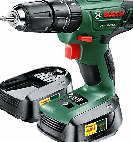 Bosch PSB 1800 LI-2 Cordless Lithium-Ion Hammer Drill Driver with Two 18 V Batteries