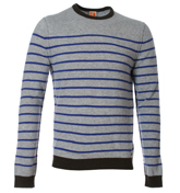 Boss Agaris Grey and Blue Stripe Sweater