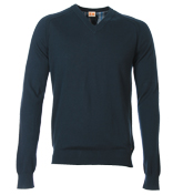 Boss Albus Navy V-Neck Sweater