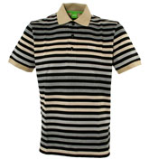 Boss Black and Beige Stripe Pique Polo Shirt