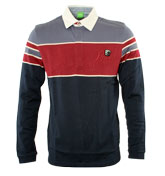 Boss Blue and Red Long Sleeve Polo Shirt