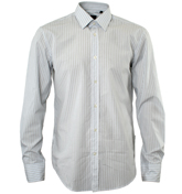 Blue and White Stripe Slim Fit Long Sleeve