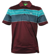 Boss Burgundy and Blue Stripe Polo Shirt