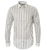 Boss Cream and Blue Stripe Long Sleeve Shirt