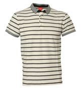 Boss Cream and Grey Stripe Pique Polo Shirt (Pays)