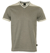 Grey and Black Stripe V-Neck T-Shirt (Luino)