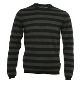 Boss Hugo Boss Black and Grey Stripe Slim Fit Sweater