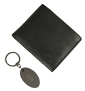 Hugo Boss Black Leather Wallet and Metal Keyring Set