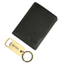 Hugo Boss Leather Wallet and Keyring Gift Set