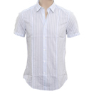 Hugo Boss Light Grey and White Stripe Short Sleeve Shirt (Casse E)