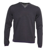 Boss Hugo Boss Purple and Grey Stripe V-Neck Sweater