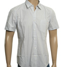 Hugo Boss White and Blue Stripe Short Sleeve Shirt (Argy)