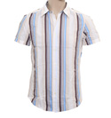 Boss Hugo Boss White, Brown and Blue Stripe Short Sleeve Shirt (Capsule 3)