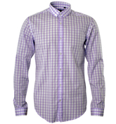 Boss Lilac and White Check Long Sleeve Shirt