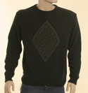 Boss Mens Black with Beige Stitched Diamond Design Cotton Sweater - Black Label