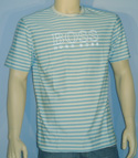 Mens Blue & White Stripe Round Neck Cotton Mix T-Shirt