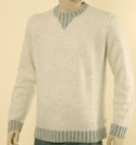 Mens Boss Cream & Light Grey Round Neck Wool Mix Sweater - Orange Label