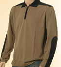 Mens Dark Beige & Navy 1/4 Zip Long Sleeve Polo Shirt - Orange Label