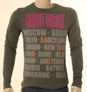 Boss Mens Grey with Groovy Orange Logo Long Sleeve T-Shirt - Orange Label