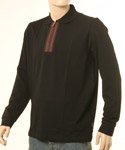 Mens Navy 1/4 Zip Long Sleeve Cotton Polo Shirt - Black Label