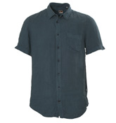 Boss Navy Linen Short Sleeve Shirt (Eski)