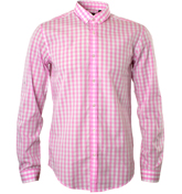 Boss Pink and White Check Long Sleeve Shirt