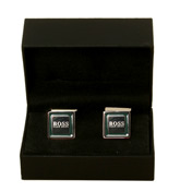 Boss Silver and Green Cuff Links